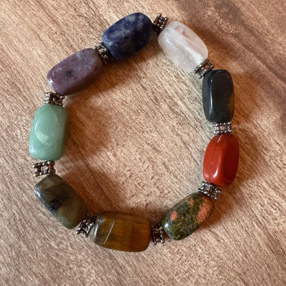 Semi Precious Multi Stone Beaded Handmade Stretch Bracelet Artisan